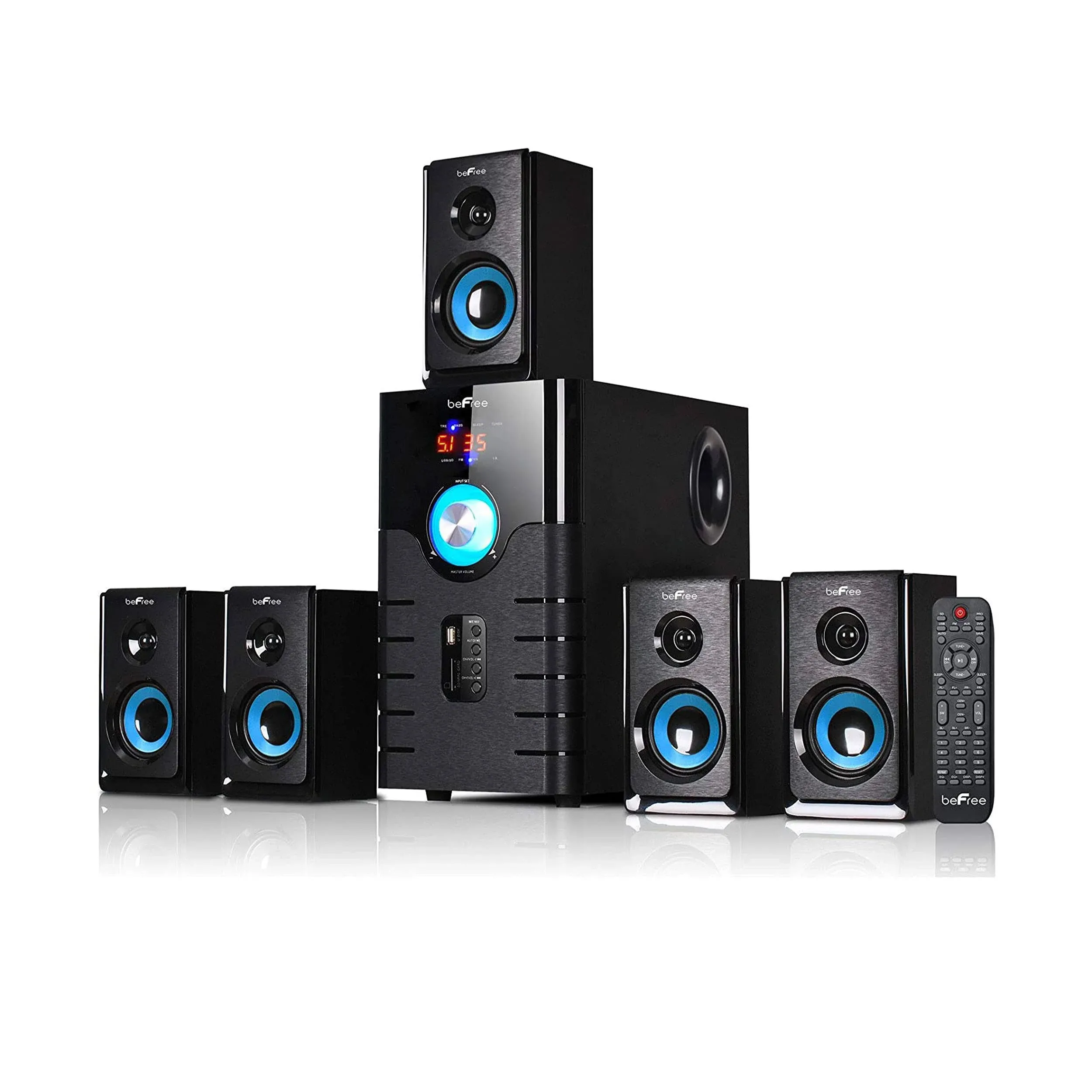 BeFree Sound 5.1 Channel Bluetooth Surround Sound Speaker System in Blue