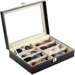 8 Slot Sunglass Organizer Leather Eyeglasses Collector Eyewear Display Case S...