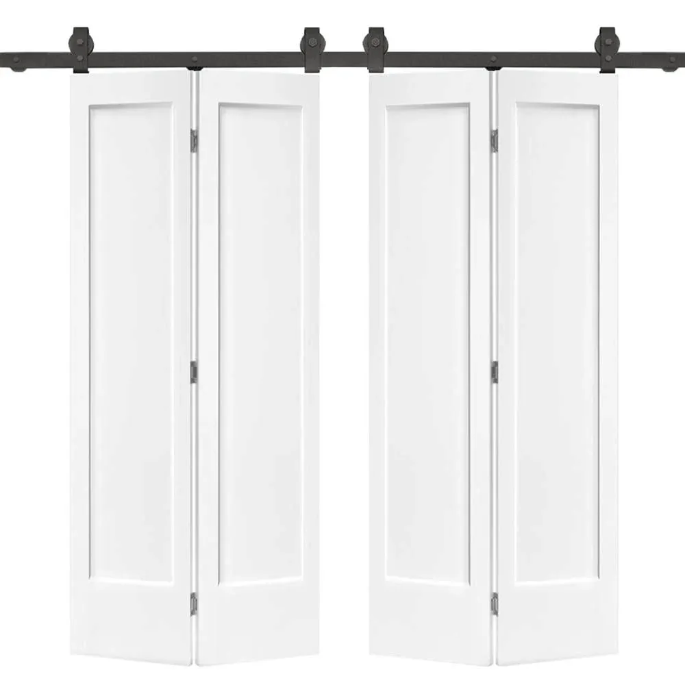 Calhome 60 in. x 80 in. 1 Panel Shaker Primed MDF Composite Double Bi-Fold Barn Door with Sliding Hardware Kit, Unfinished