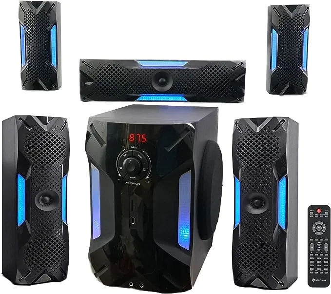 Rockville HTS56 1000w 5.1 Channel Home Theater System/Bluetooth/USB+8" Subwoofer, Black