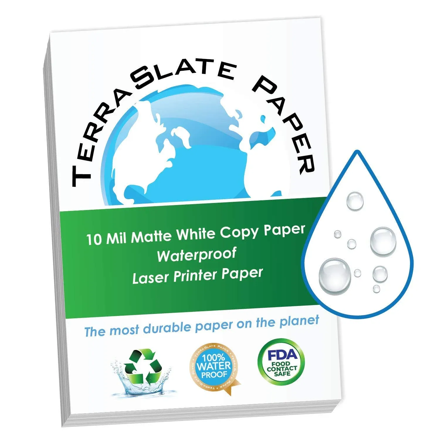 10 MIL 8.5&#034; x 11&#034; Waterproof Laser Printer/Copy Paper 50 50 Sheets, White 