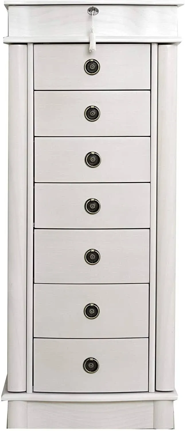 Hives and Honey Nora Traditional Jewelry Armoire with Locking Compartment and Ample Storage, White