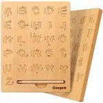 Coogam Wooden Letters Practicing Board, Double-Sided Alphabet Tracing Tool Learning to Write ABC Educational Toy Game Fine Motor Montessori Gift for