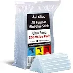 Artellius Mini Hot Glue Sticks (Huge Bulk Pack of 200) 4" and 0.27 Diameter - Compatible with Most Glue Guns