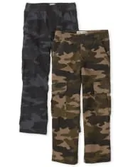 Boys Camo Pull On Cargo Pants 2-Pack - Husky - Multi clr