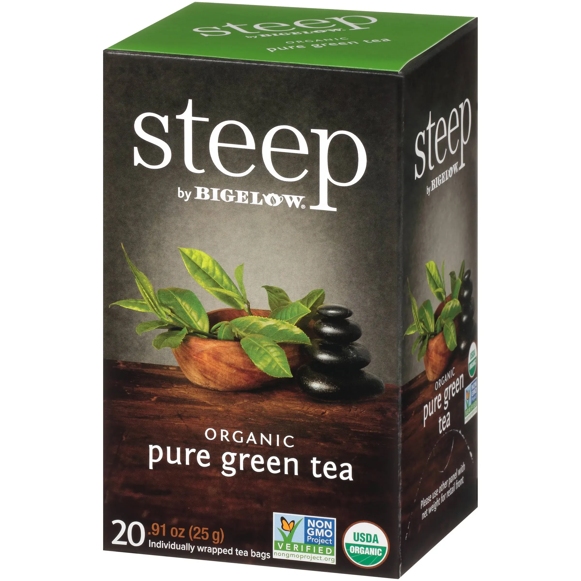 Steep By Bigelow Green Tea, Pure, Organic, Tea Bags - 20 tea bags, 0.91 oz