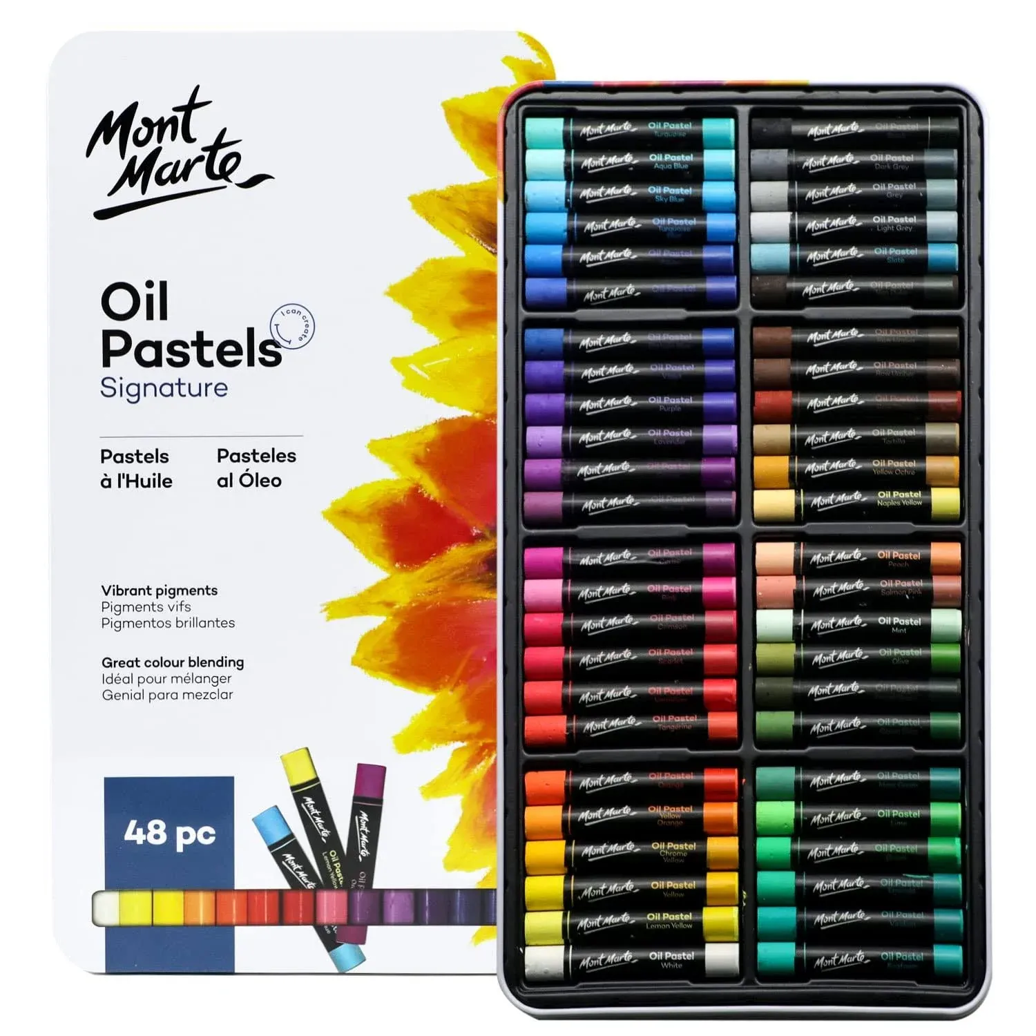  Oil Pastels in Tin Box Signature 48pc, 48 Assorted Colors, Vibrant Oil Pastel 