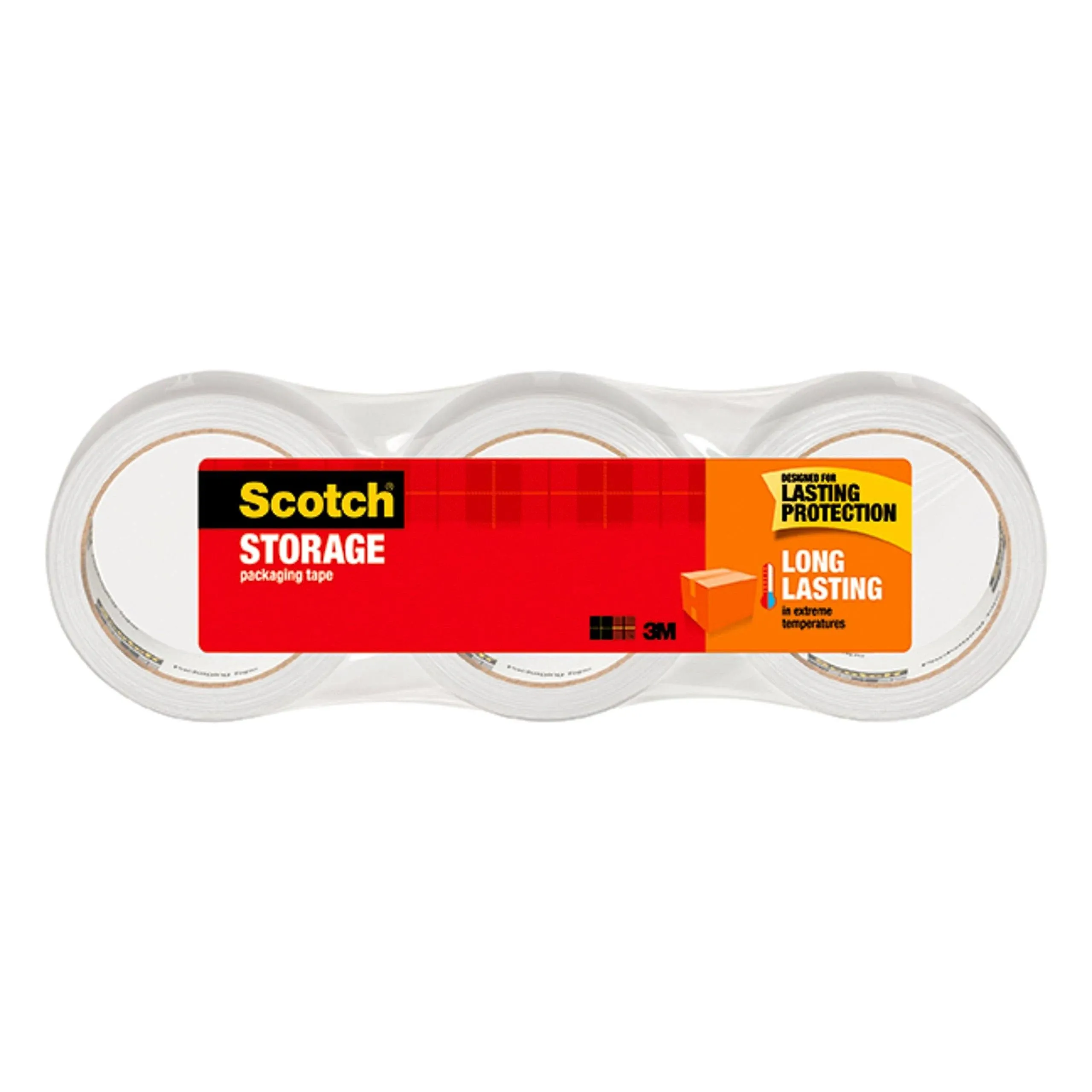 Scotch Long Lasting Storage Packaging Tape, 1.88" x 54.6 yd, Designed for Storage and Packing, Stays Sealed in Weather Extremes, 3" Core, Clear, 3 Rolls (3650-3)