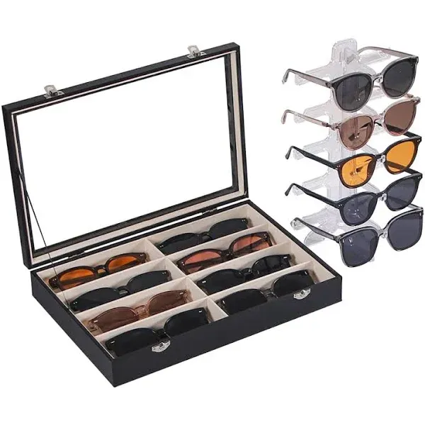 Leather Sunglasses Organizer Eyeglass Eyewear Display Case with 8 Slots