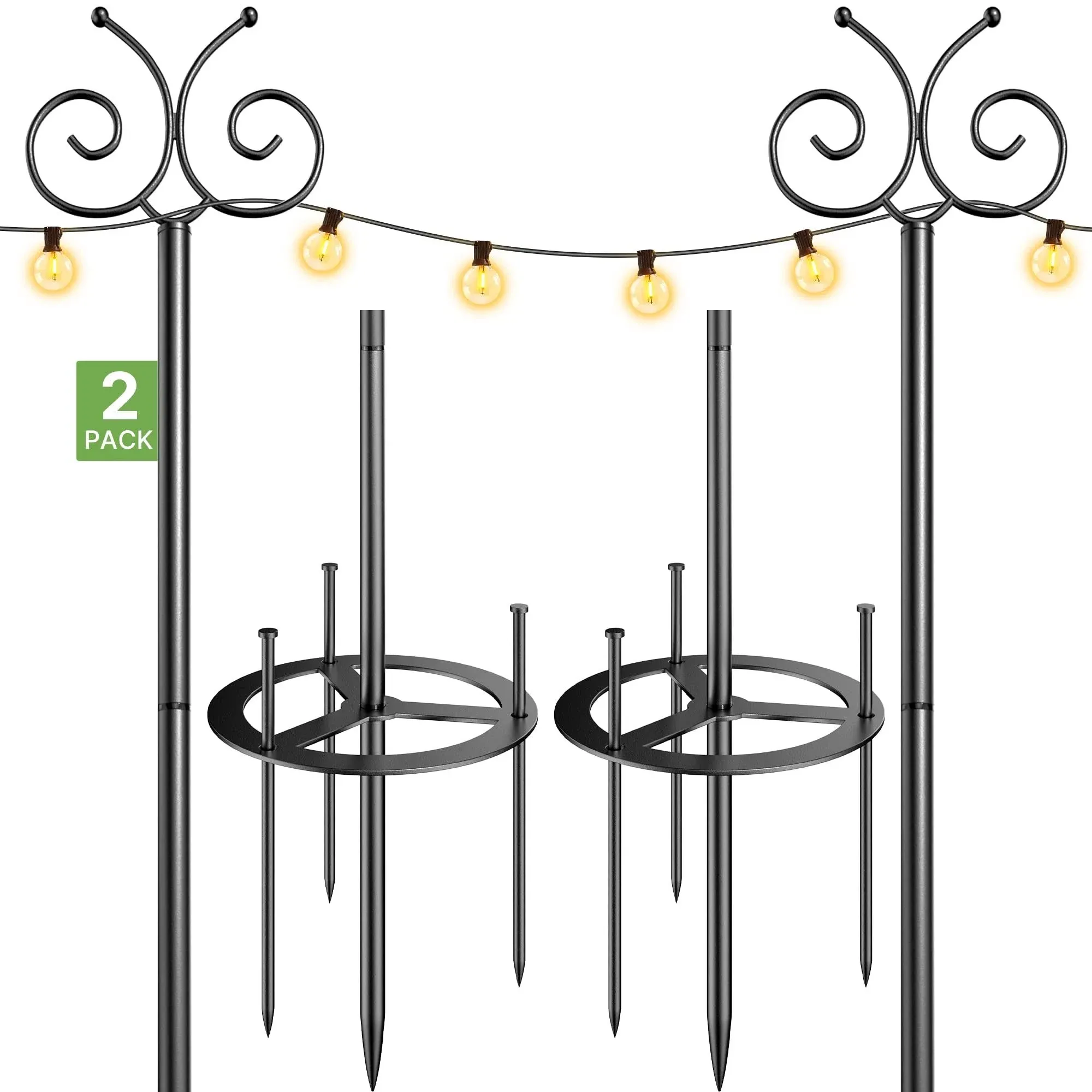 Outdoor String Light Poles 2 Pack, 9 FT Light Poles for Hanging outside String L