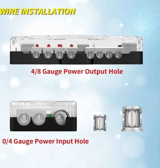 Joinfworld Fused Power Distribution Block Car Audio 4 Way Midi(mini-anl) Fuse Block 12V 04 Gauge with Ground for Auto UTV Boat Stereo Amp