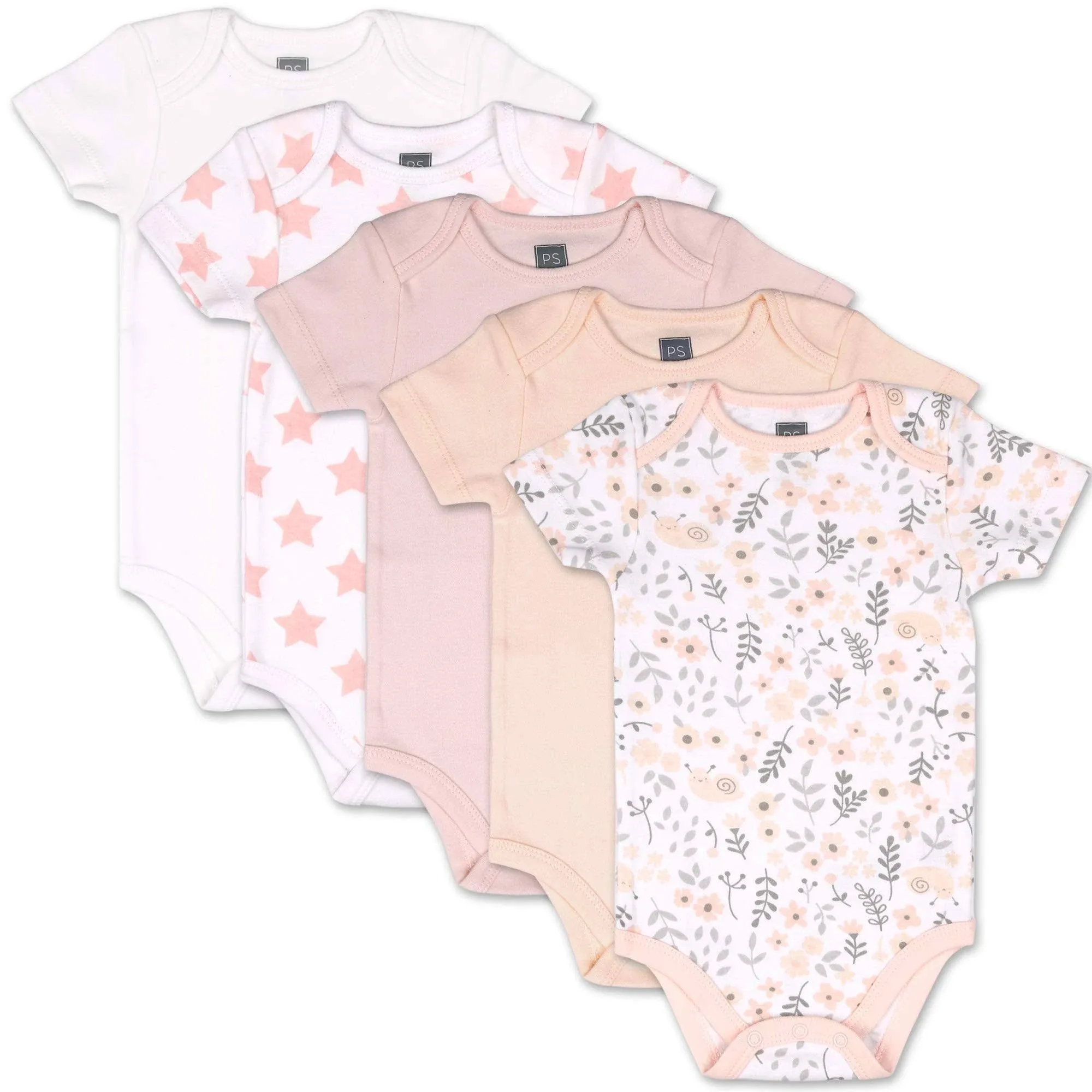 The Peanutshell Baby Girl Short Sleeve Bodysuit Set, 5 Pack, Blush Floral and ...