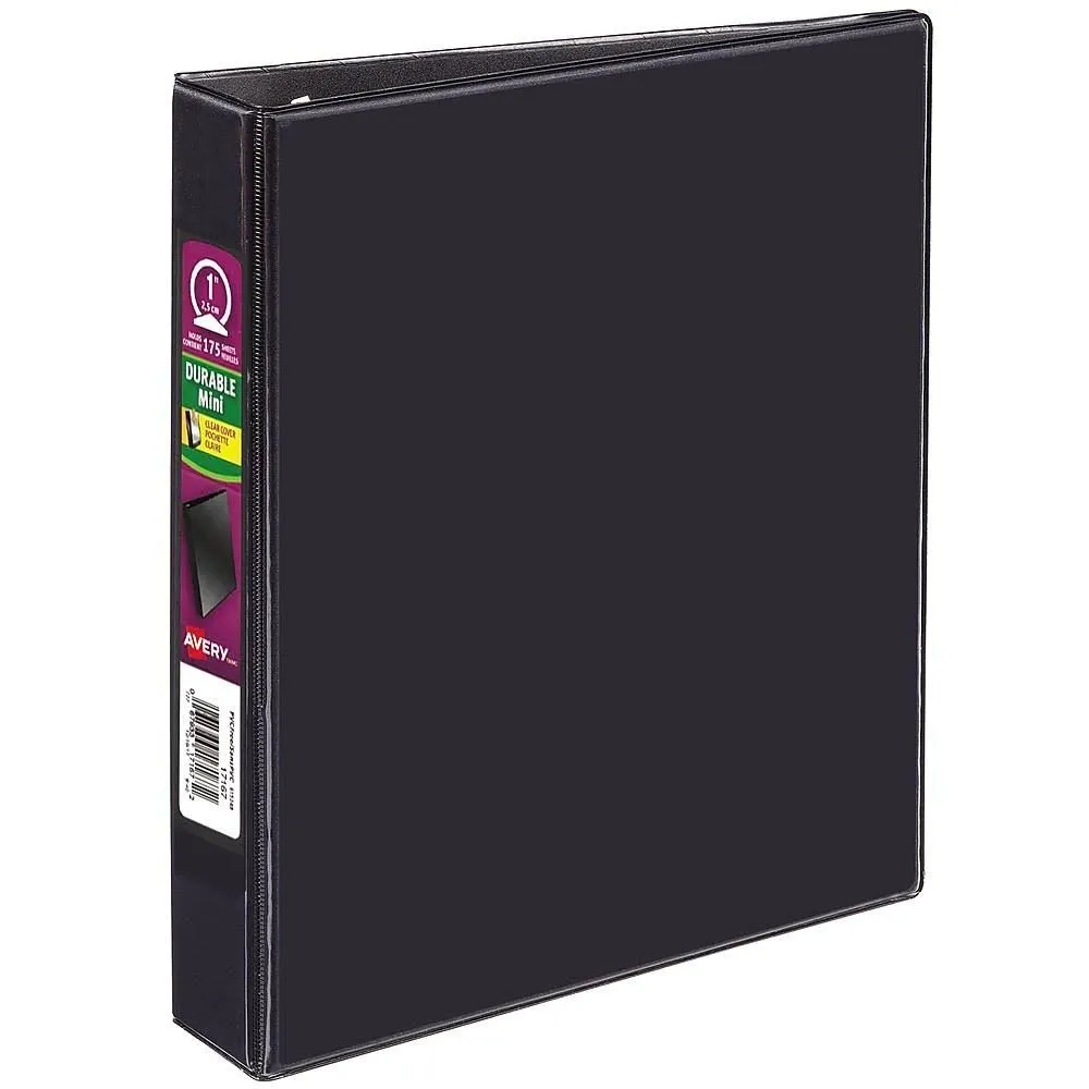 Mini Size Durable View Binder With Round Rings, 3 Rings, 1" Capacity, 8.5 X 5.5, Black