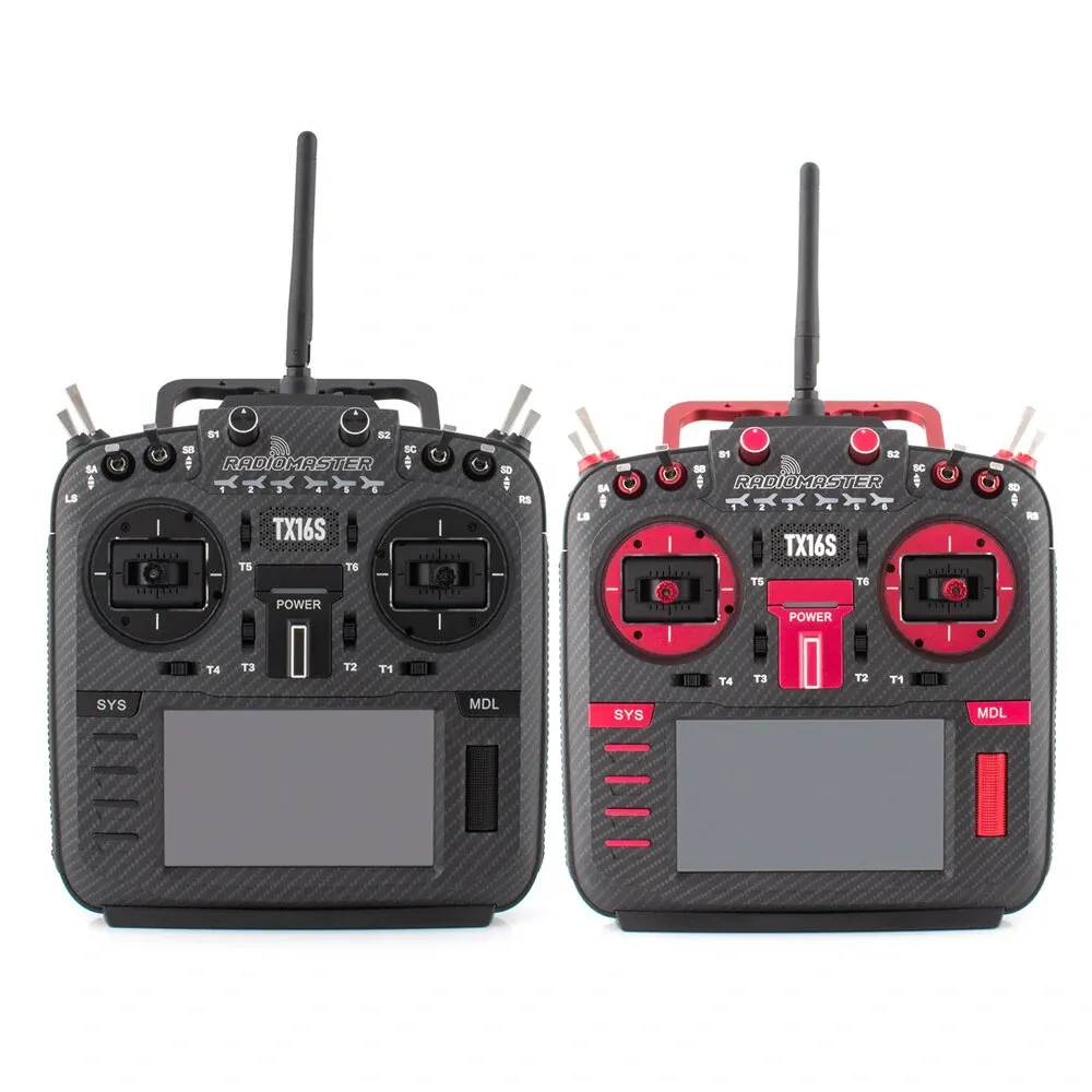 RadioMaster TX16S Mark II MAX V4.0 Hall Gimbal Contrôleur radio 4-IN-1 ELRS multiprotocole avec support EdgeTX/OpenTX, haut-parleurs doubles intégrés, émetteur radio pour drone RC en mode 2 - Fibre de carbone rouge elrs
                                  