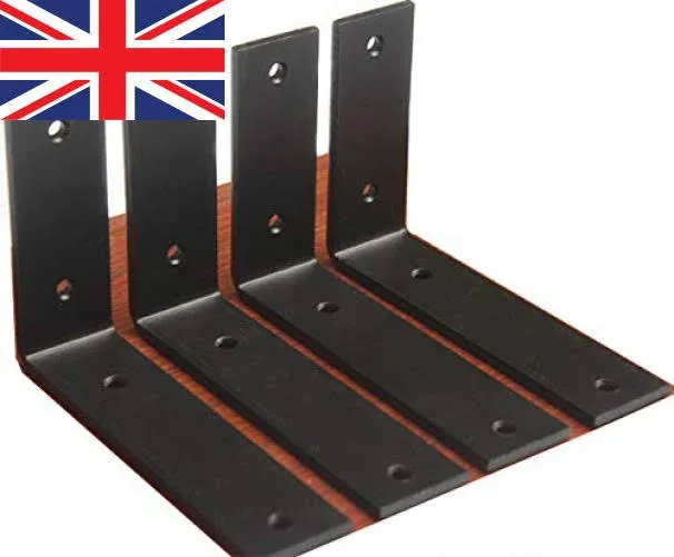 4 Pack - L 6&#034; x H 4&#034; x W1.5&#034; 5mm Thick Black L Shelf Bracket Iron Shelf Brack...