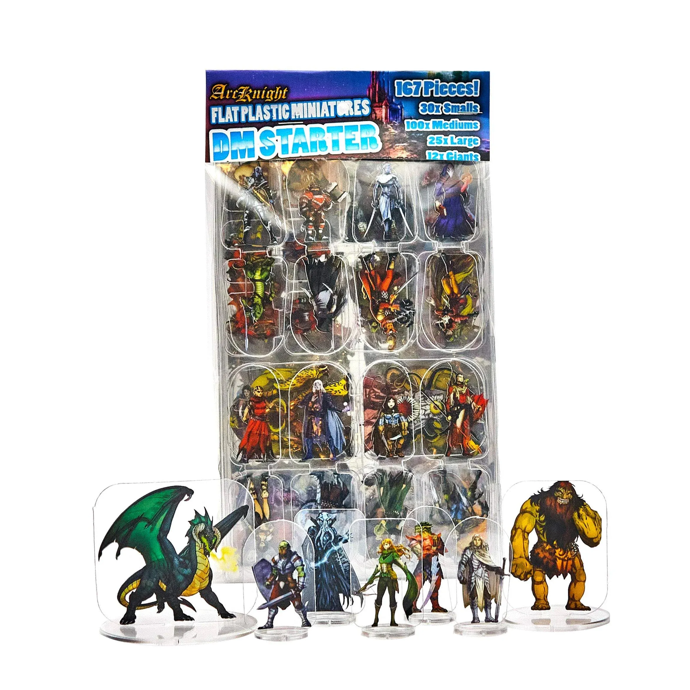 Arcknight Flat Plastic Miniatures: DM Starter Set; 167 Unique Classic and Iconic Minis for DND 5e and Pathfinder; Affordable, Skinny Figurines for Dungeons and Dragons and Other Tabletop RPG Games