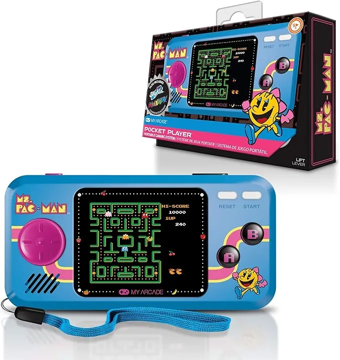 My Arcade Pocket Player Handheld Game Console: 3 Built In Games, Ms. Pac-Man, Sky Kid, Mappy, Collectible, Full Color Display, Speaker, Volume Controls, Headphone Jack, Battery or Micro USB Powered