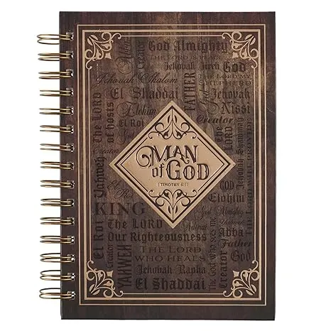 Hardcover Journal Man of God 1 Timothy 6:11 Bible Verse Names of God Brown Inspirational Wire Bound Notebook w/192 Lined Pages, Large