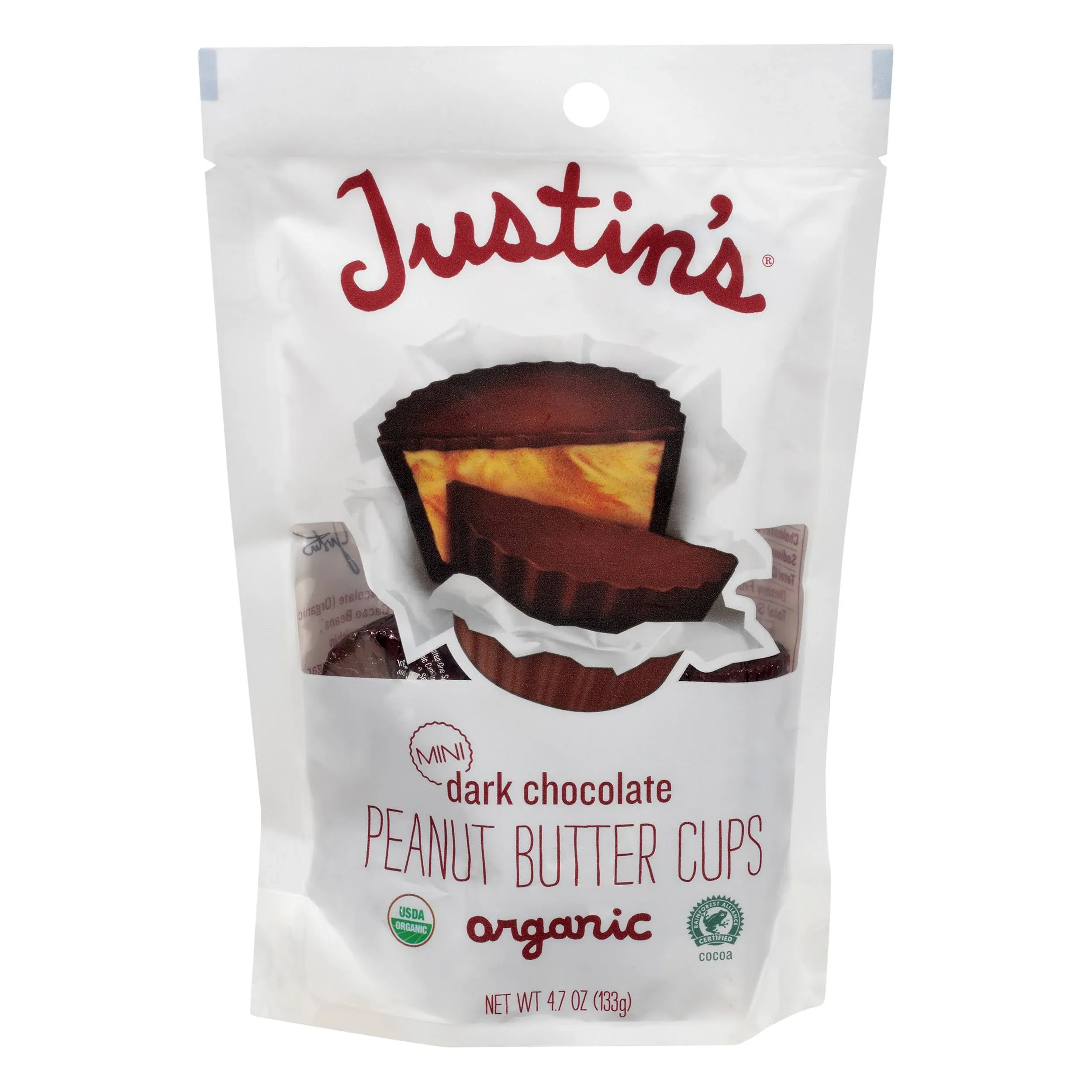 JUSTIN'S Organic Mini Dark Chocolate Peanut Butter Cups, 4.7 Ounce Bag (6 Pack)