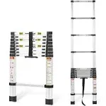 Telescopic Ladder, 8.5FT RIKADE Aluminum Telescoping Ladder with Non-Slip Feet and Stable Hook, Portable Extension Ladder for Household and Outdoor Working, 330lb Capacity Black