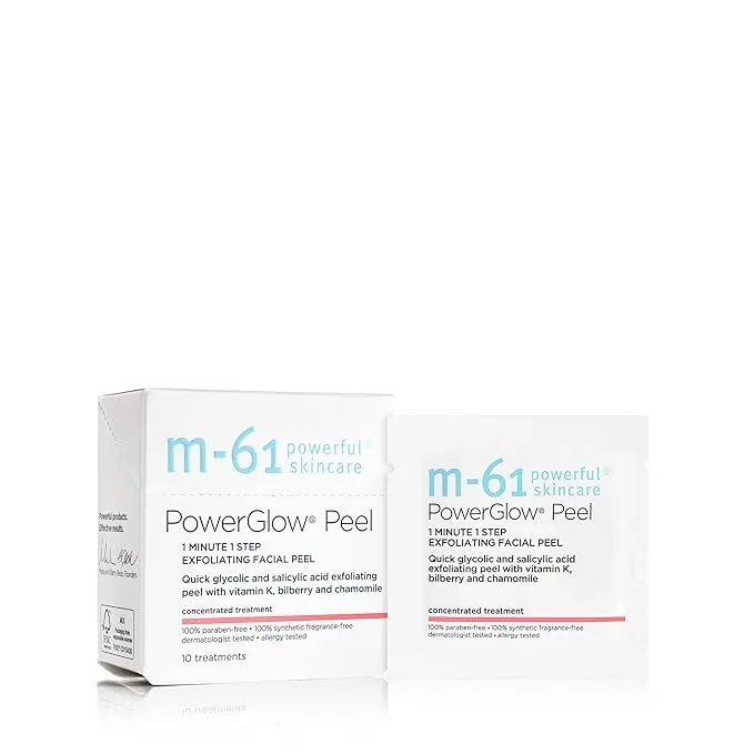 M-61 PowerGlow® Peel- 10 Treatments- 1-minute, 1-step exfoliating glow peel with glycolic, vitamin K & chamomile