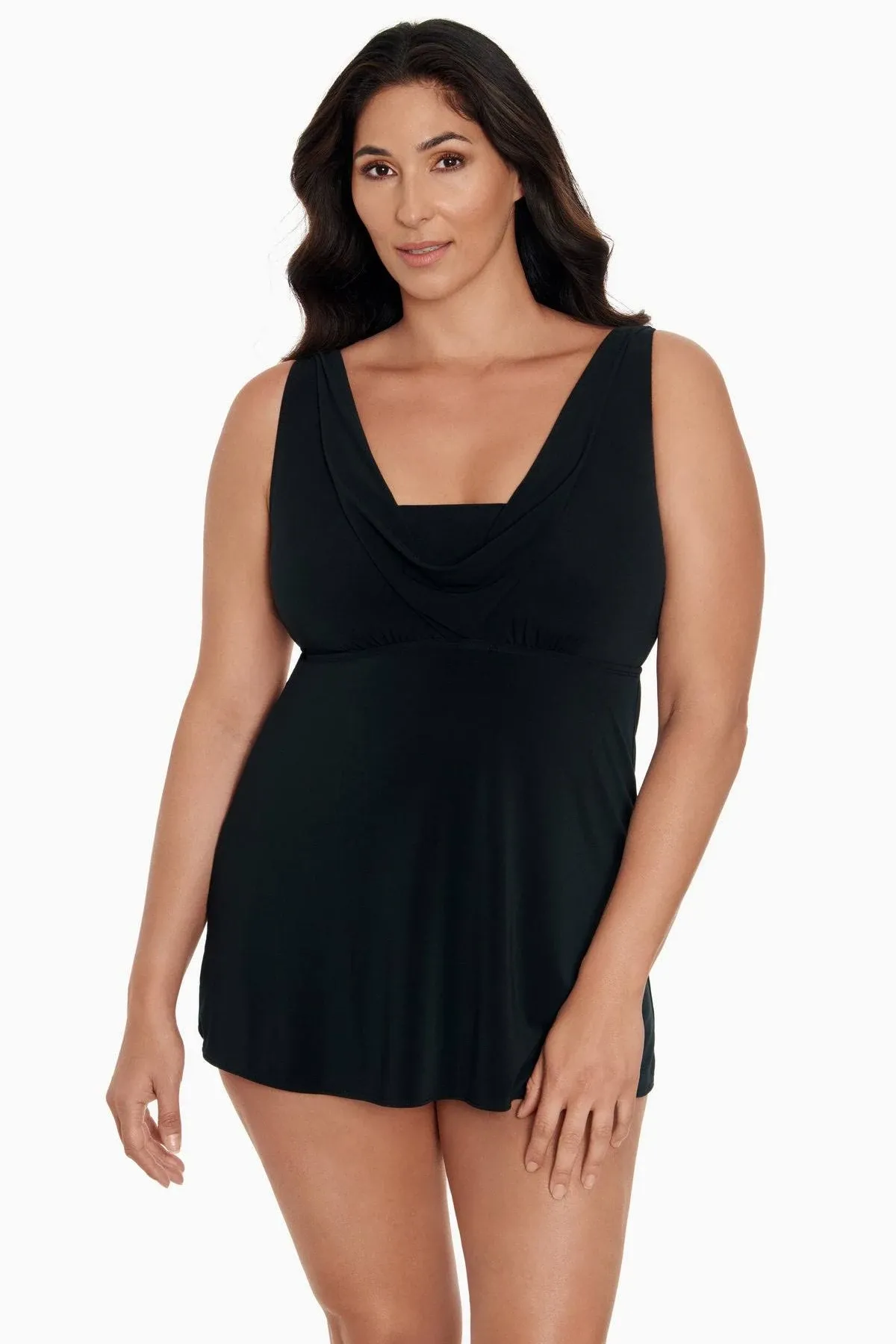 Longitude Little Black Dress Cowl Neck Long Torso Swim