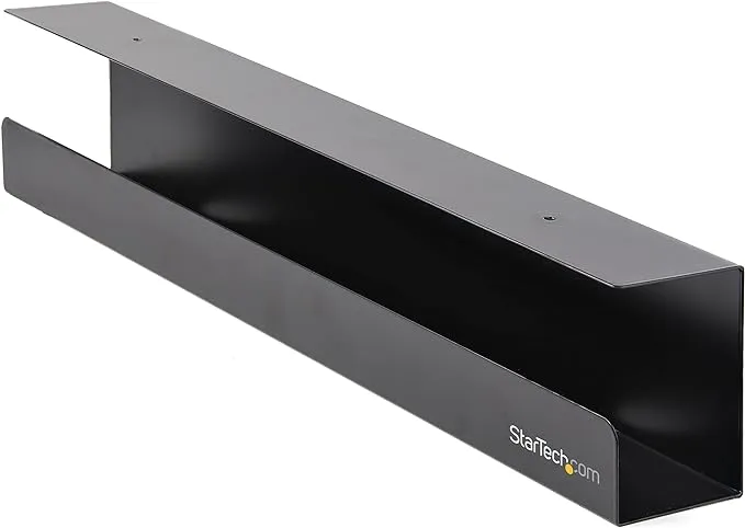 StarTech.com Under Desk Cable Management Tray - Office/Standing Desk Cable Tray Organizer - Desk/Table Mount Holder for Cords/Wire/Power Strip - Computer Cable Manager - 23-1/2"L x 4-1/2"D (UDCMTRAY)