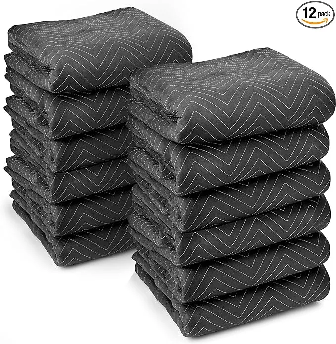 Sure-Max 12 Heavy-Duty Moving & Packing Blankets - Ultra Thick Pro - 80" x 72" (65 lb/dz weight) - Professional Quilted Shipping Furniture Pads BlackSure-Max 12 Heavy-Duty Moving & Packing Blankets - Ultra Thick Pro - 80" x 72" (65 lb/dz weight) - Profes