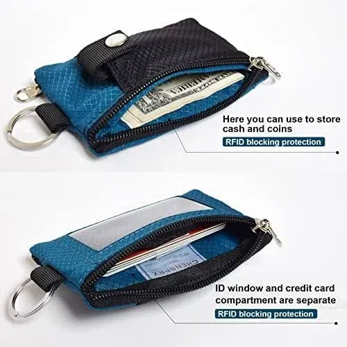 Minimalist RFID Blocking Small Wallet with ID Window,WaterResistant Zip Id Case Wallet with Lanyard Keychain for Cards,Cash,Travel,Women,Men