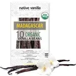 Native Vanilla - Organic Madagascar Vanilla Beans - 10 Premium Gourmet Whole Pods - for Restaurants and Home Baking, Cooking, Dessert Crafting, Bever