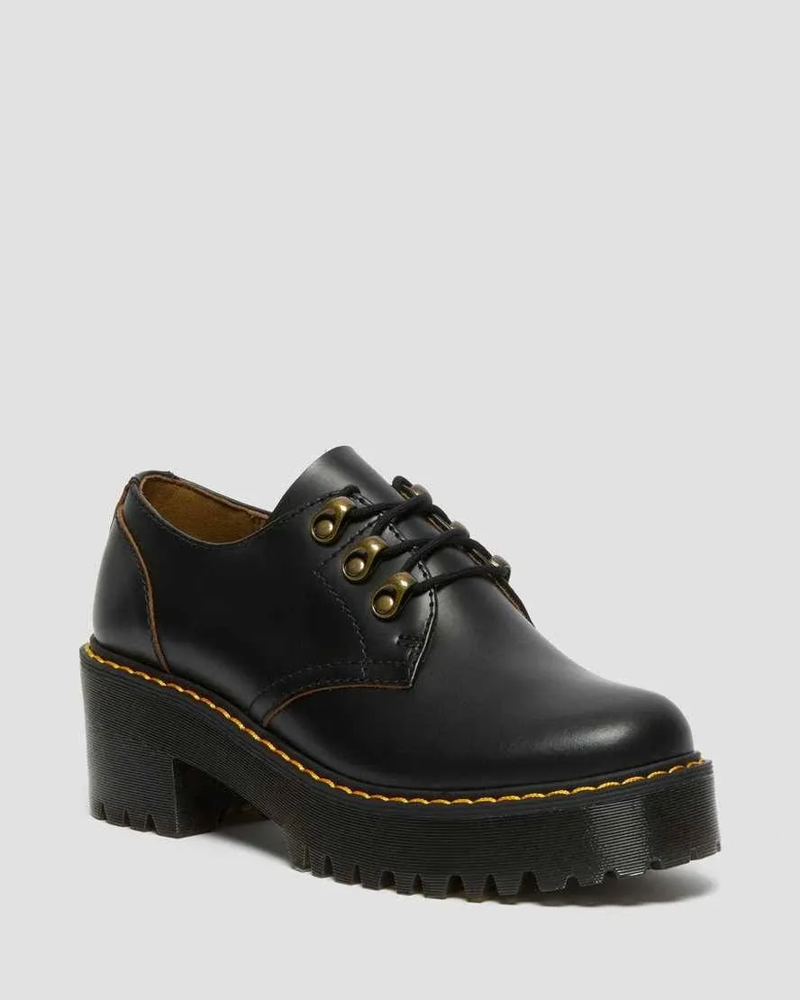 Dr. Martens, Women's Leona Lo Vintage Smooth Leather Heeled Shoes in Black, Size 8