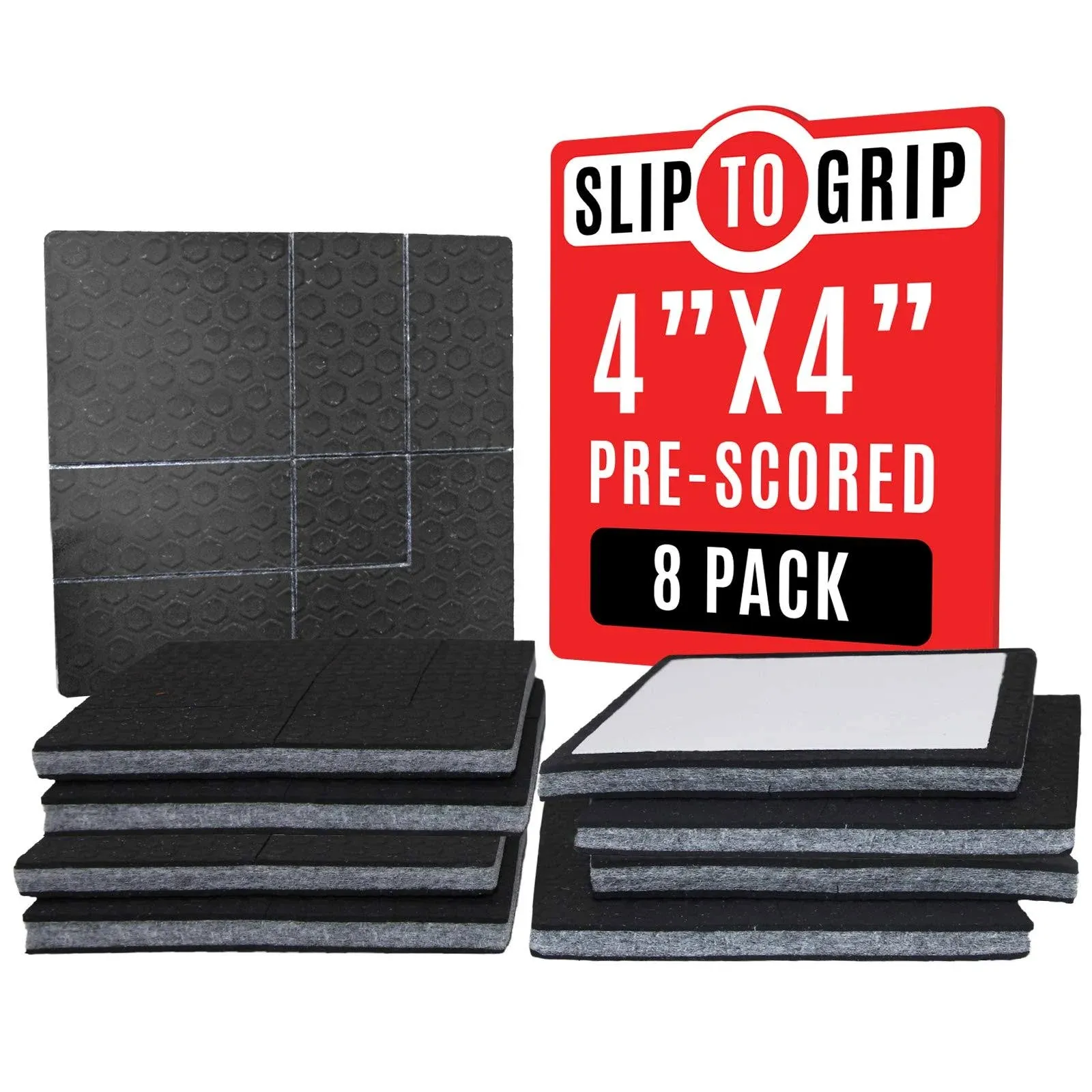 SlipToGrip Non Slip Furniture Pad Grippers - Stops Slide - Multi Size (8 Pads) - Make 4", 1", 2", etc.- Pre-Scored Multiple Sizes - 3/8" Felt Core