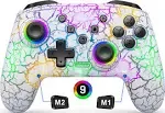 Switch Controller, Gammeefy Wireless Switch Pro Controller for Nintendo Switch/Lite/OLED, 9 Color Adjustable LED Switch Remote Compatible with Windows PC/Android/IOS/Xbox 360 with Programmable (White)