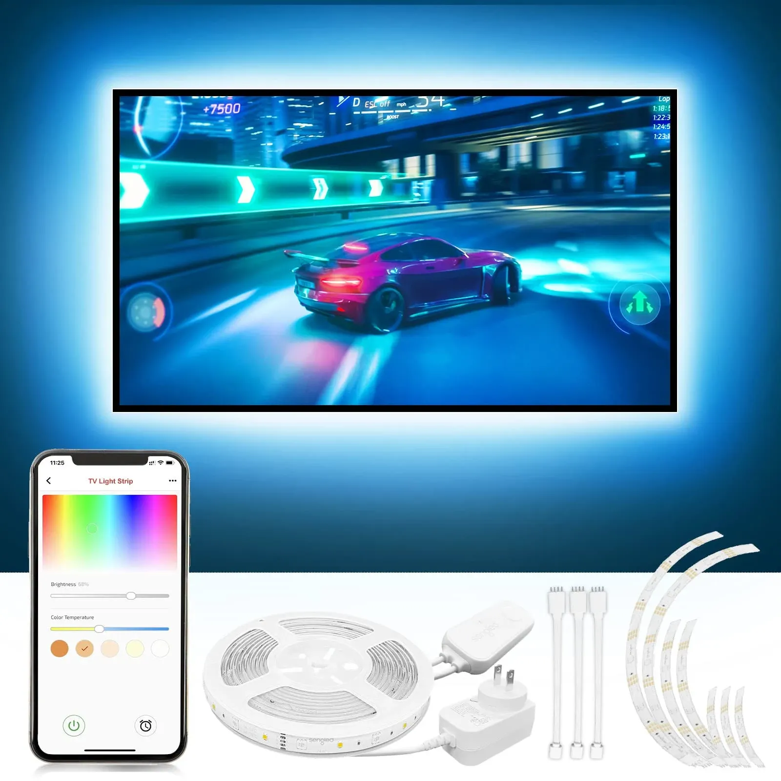 Sengled Smart TV LED Backlights for 45-75&#034; TVs 8 PCS Segmented Strip Lights