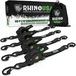 Rhino USA Correas de amarre retráctiles de trinquete (2 unidades) – 1,209 libras de resistencia máxima a la rotura, incluye (2) amarres de tracción automática de 1 pulgada x 10 pies con asas