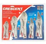 Crescent 5 Piece 5 Inch, 7 Inch & 10 Inch Curved Jaw & 6 Inch & 9 Inch Long Nose Locking Pliers with Wire Cutter - CLP5SETN