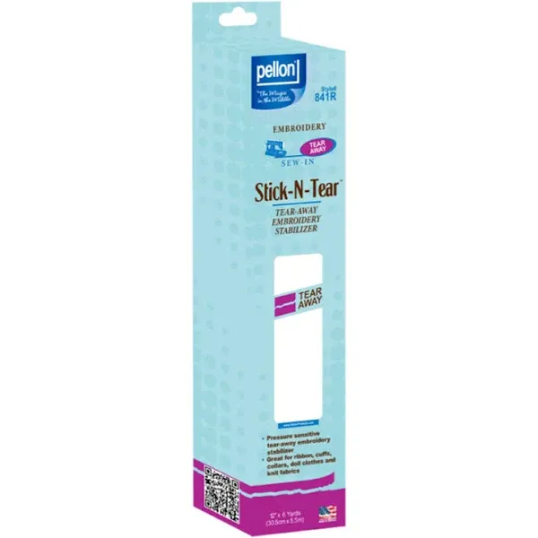 Pellon Stick-N-Tear Away Embroidery Stabilizer-White 12" x 6 Yards Precut Package