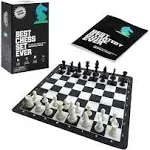 Best Chess Set Ever 1X Portable Chess Board Set (3" King) Single Weighted Staunton Classic Pieces, 15x15 Foldable Roll Up Silicone Board, Durable Lightweight Travel Chess Game Set for Kids & Adults