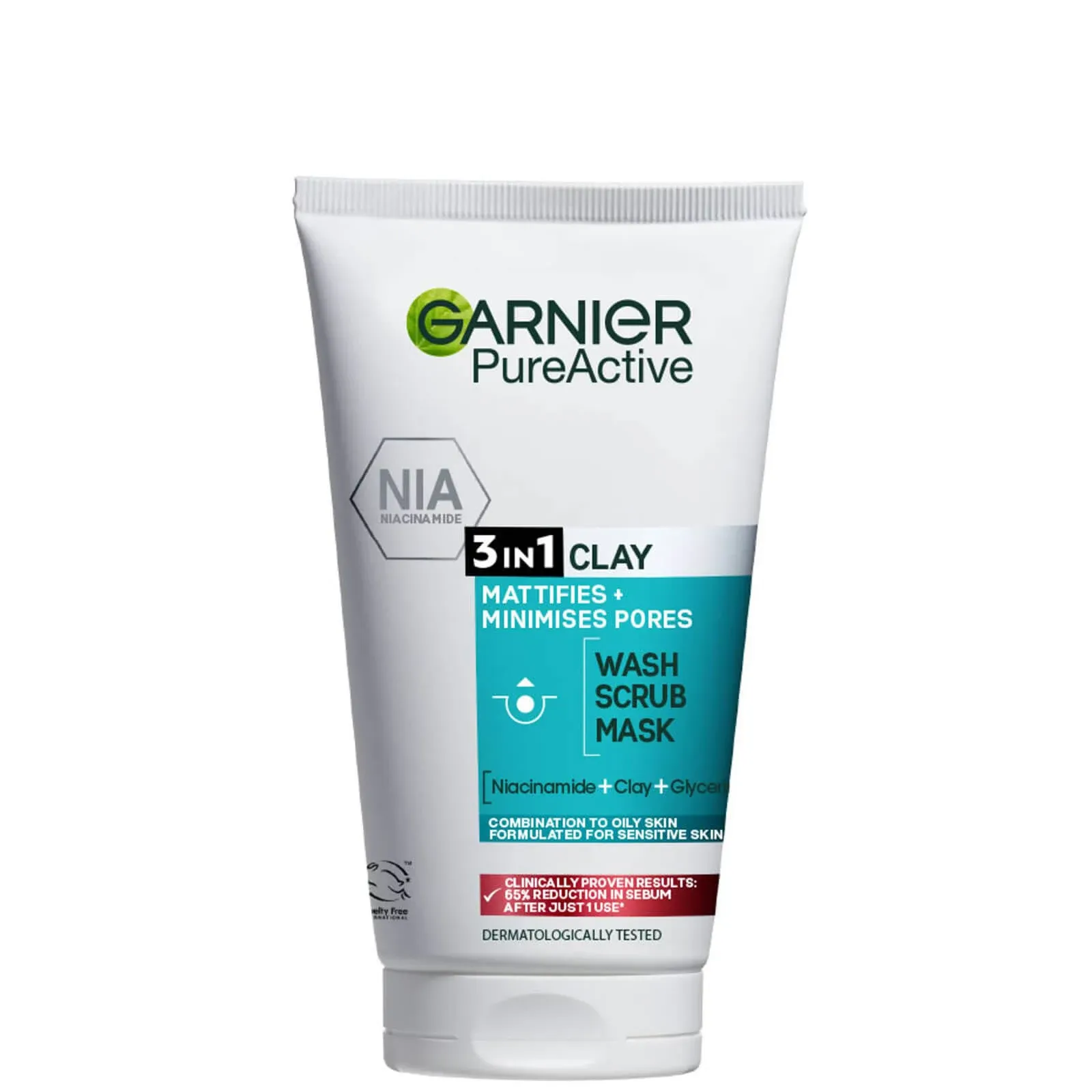 Garnier Pure Active 3in1 Clay Wash Scrub Mask Oily Skin 150ml