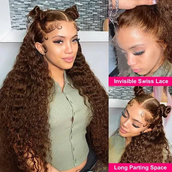 Chocolate Brown Deep Wave Transparent Lace Front Wigs Wet Wavy Human Hair 13x4 Ear To Ear Lace Frontal Wigs Brazilian Deep Curly Wig for Women Pre Plucked with Baby Hair 150% Density (20 Inch)