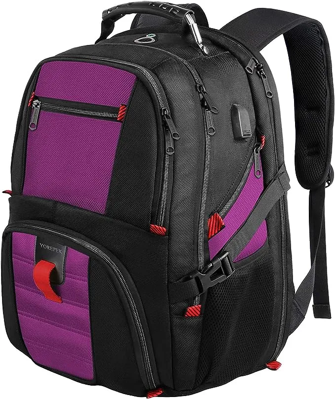 YOREPEK Travel Backpack, Extra Large 50L Laptop Backpacks for Men Women, Water Resistant College Backpack Airline Approved Business Work Bag with USB Charging Port Fits 17 Inch Computer, Purple