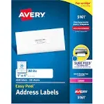 AVERY Laser Label: 5161, White, 1 in Label Ht, 4 in Label Wd, 2,000 Labels, 100 PK