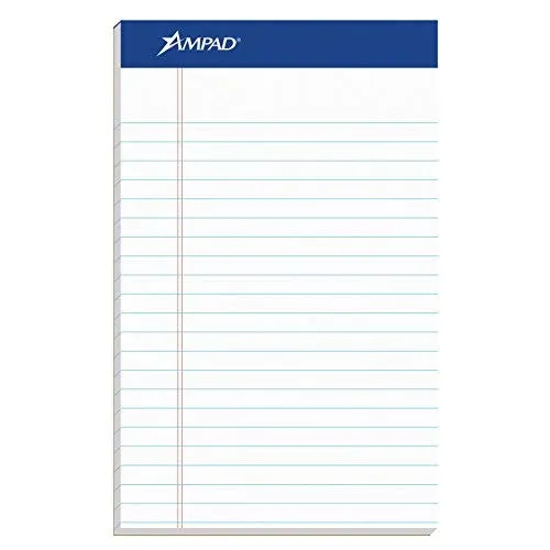 Ampad Jr. Notepad, College/Medium Ruled, 50 Sheets, White, 5" x 8", 12 per Pack (20-364)