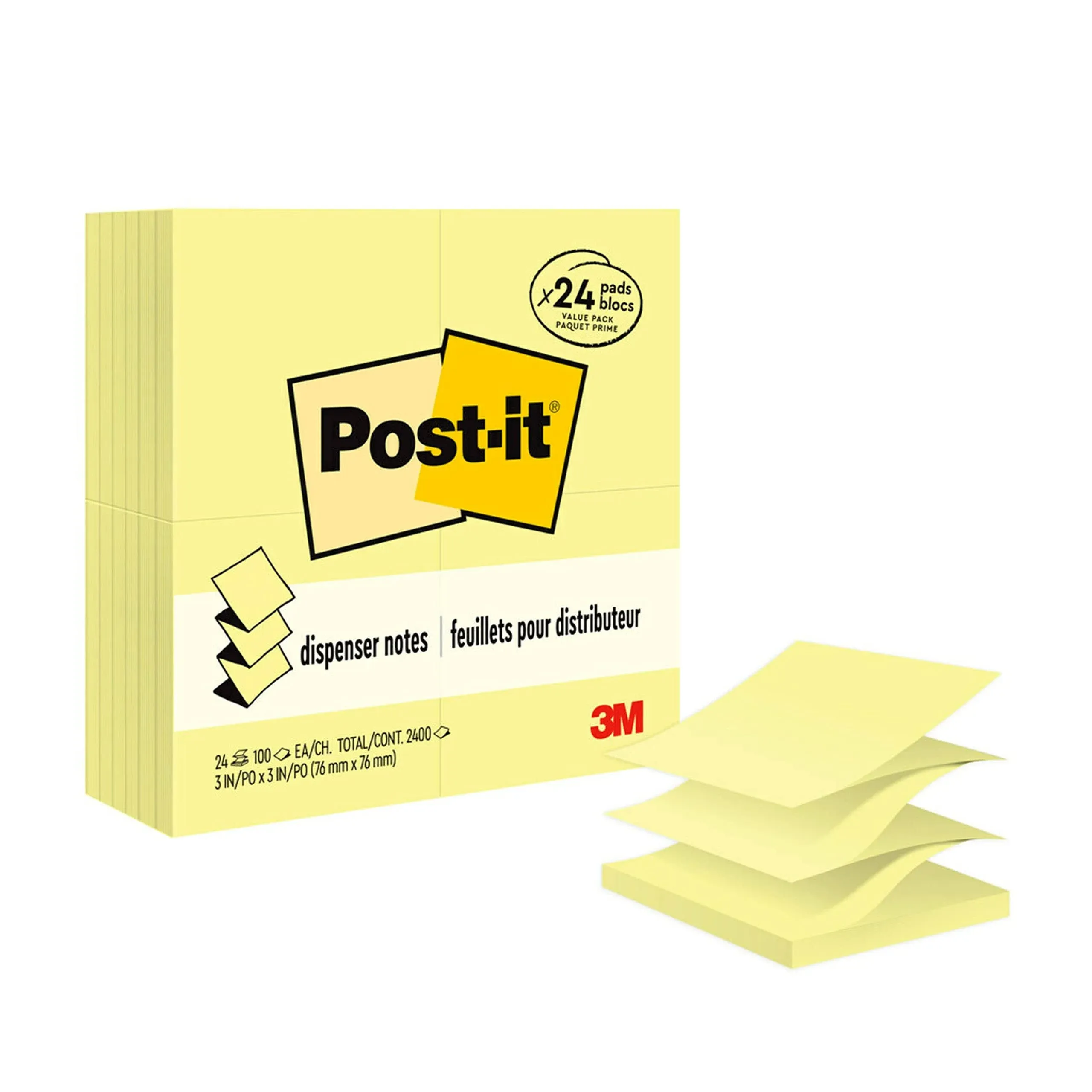 Post-it Pop-Up Notes Original Canary Yellow Pop-Up Refill, 3 x 3, 100-Sheet, 24 ...