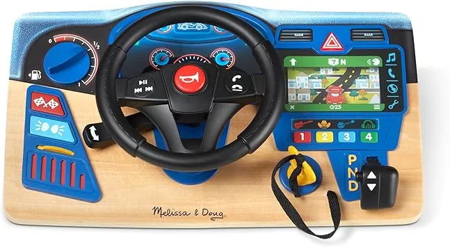 Melissa & Doug Vroom & Zoom Interactive Wooden Dashboard Steering Wheel Pretend Play Driving Toy