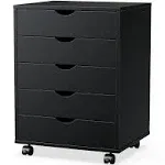 OLIXIS 5 Drawer Chest Wood File Cabinet Rolling Storage Dresser with Wheels for Home Office