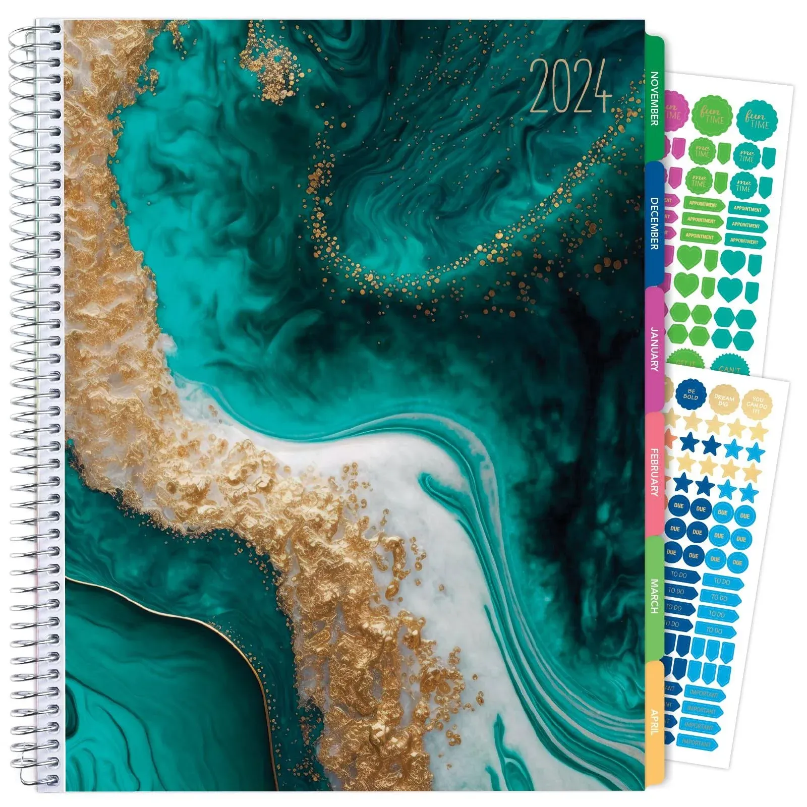 2024 Laminated Cover Fashion Planner - 8.5"x11" (Teal Gold Marble)