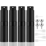 Lil Ray 8ml Portable Mini Perfume Atomizer(4 PCS),Refilable Empty Small Spray Bottle for Travel, Twist Tpye Pocket Cologne Sprayer (Matte Black)