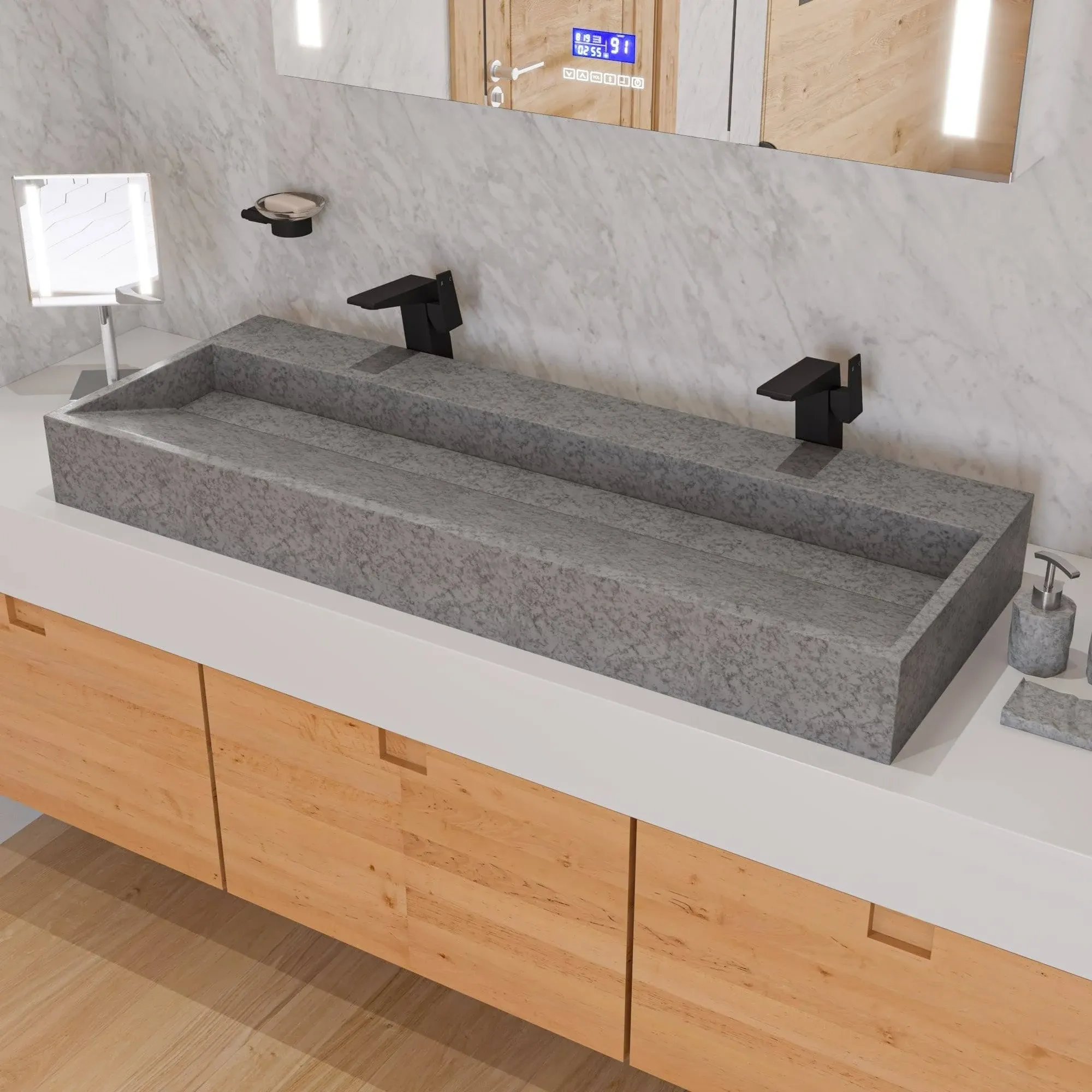 Alfi - 48 Inch Solid Concrete Gray Matte Trough Sink for the Bathroom