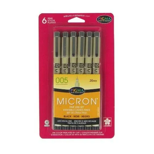 Pigma Micron Pens 005 .2mm 6/Pkg-Black